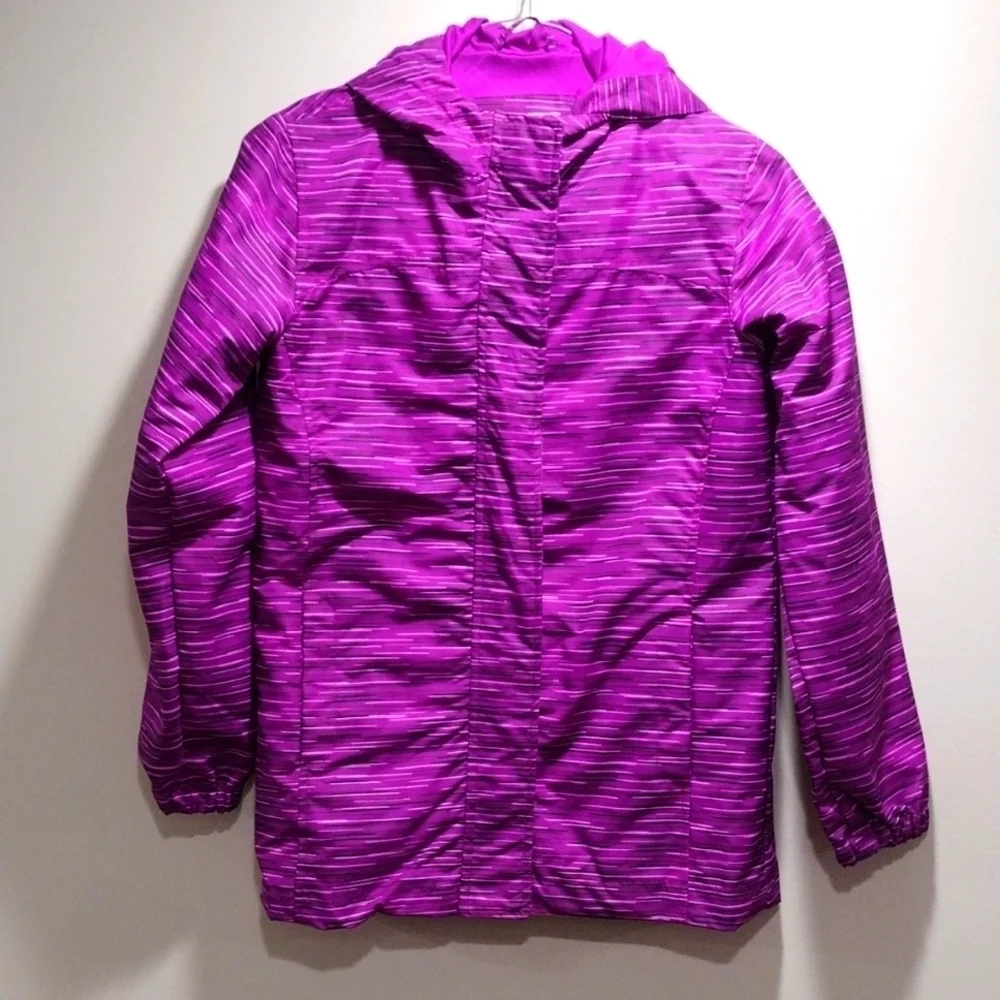 Faded Glory Girls' Purple Pinkish Zip Up Rain Jacket Size L, 3 Pockets, Colorful